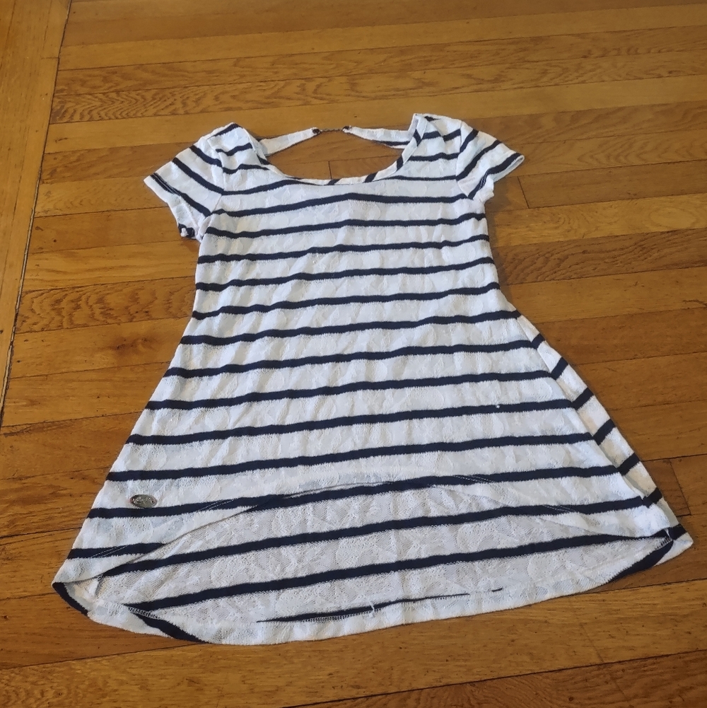 Candie's Navy White Stripe Open Back Chain Detail Swing Top Size M Nautical Y2K
